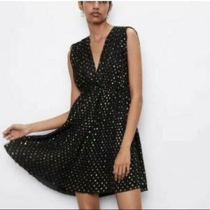 Zara pleated polka dot metallic dress size S